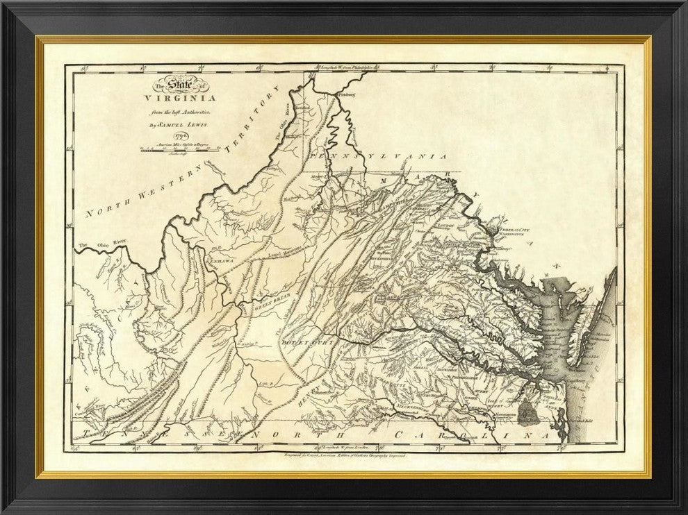 "State of Virginia, 1795" Framed Canvas Giclee by Mathew Carey, 34"x26"