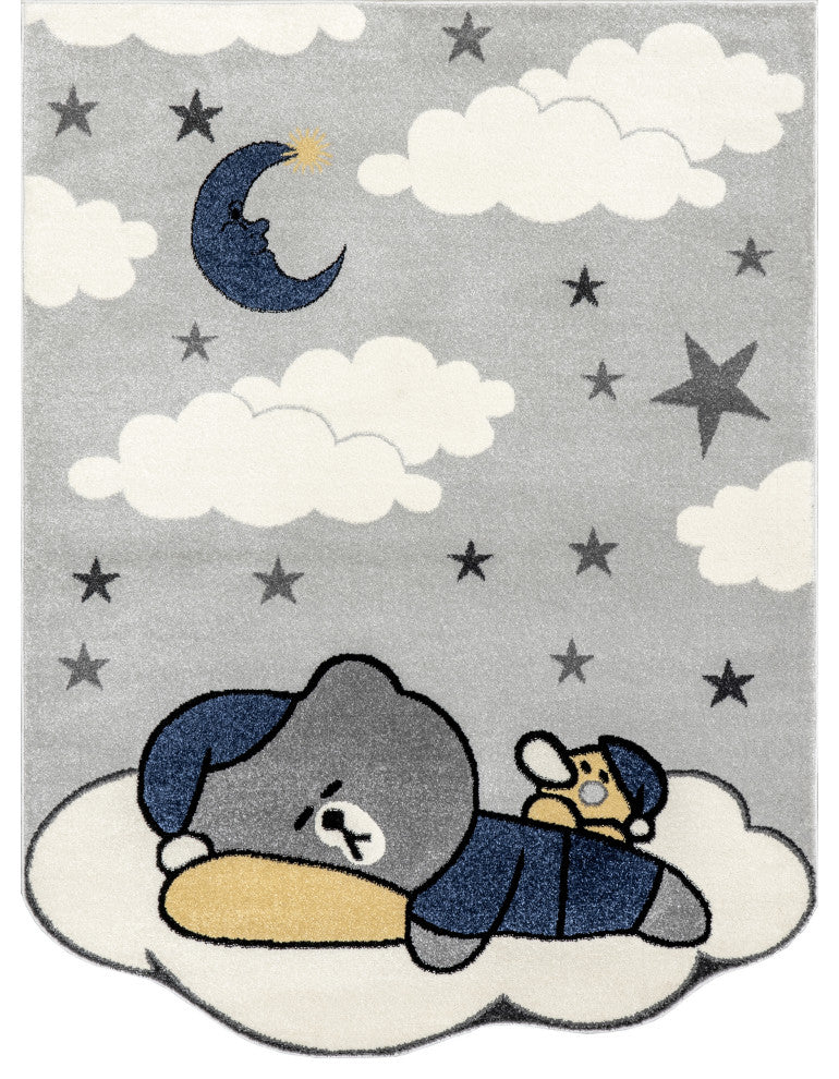 Nuloom Ryder Sleeping Bear Kids Rug, Light Grey 4'' x 6''