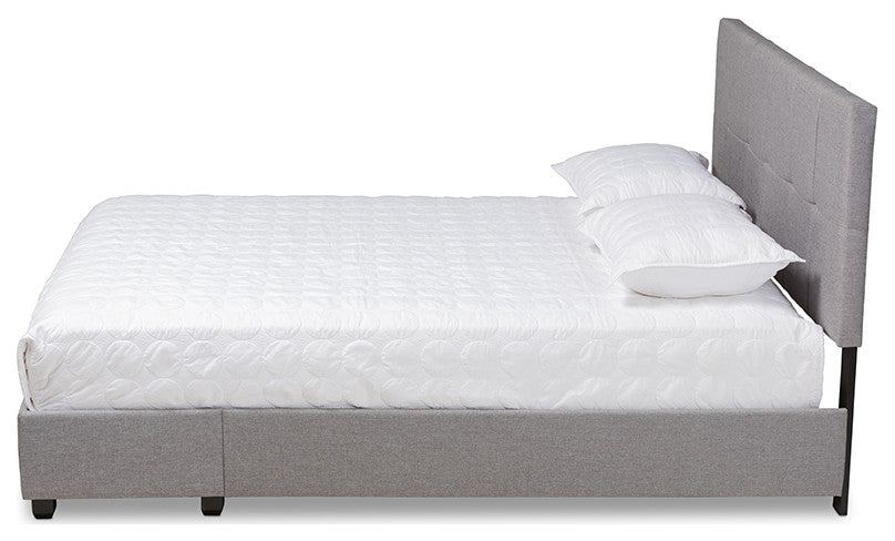 Netti-Light Gray Fabric Upholstered 2-Drawer Queen Size Platform Storage Bed