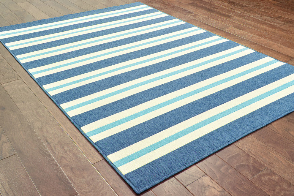 Oriental Weavers Meridian Blue/Ivory Stripe Indoor/Outdoor Rug 7'10"X10'10"