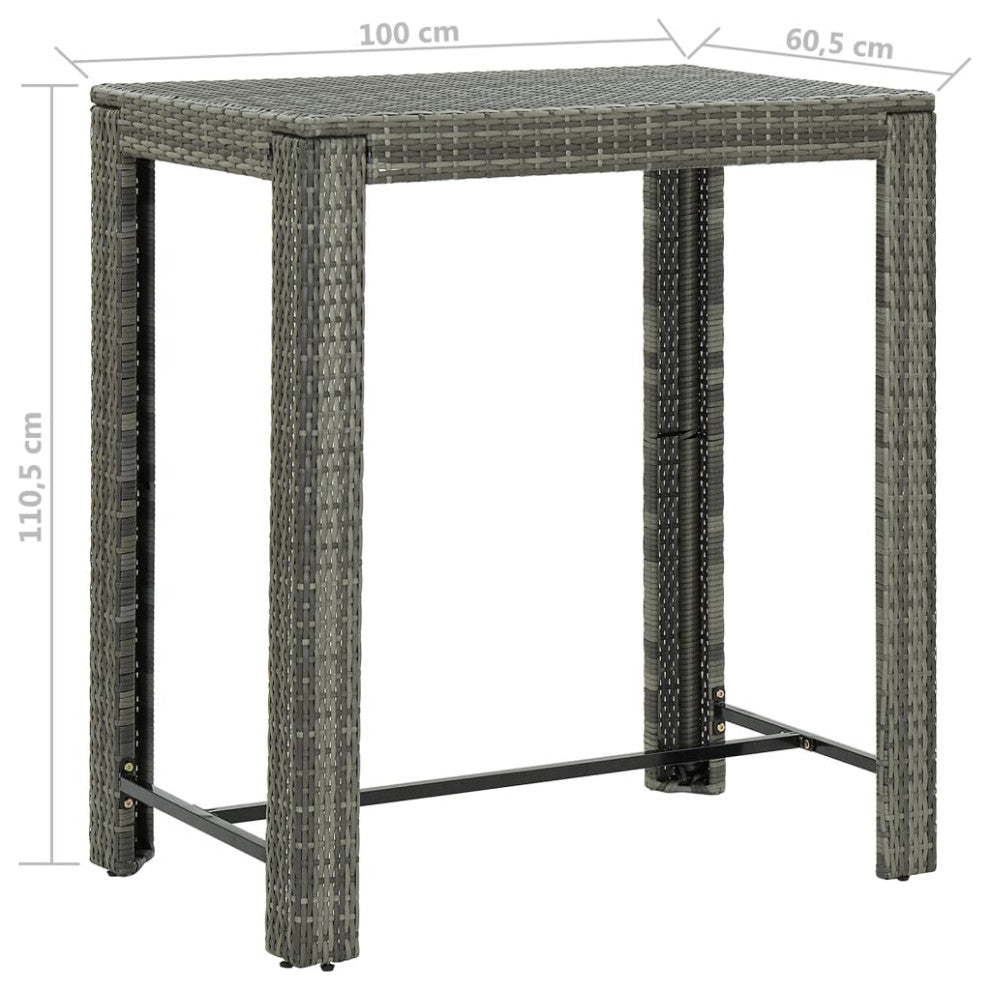 vidaXL Patio Bar Set 5 Piece with Cushions Poly Rattan Gray Garden Chair Seat