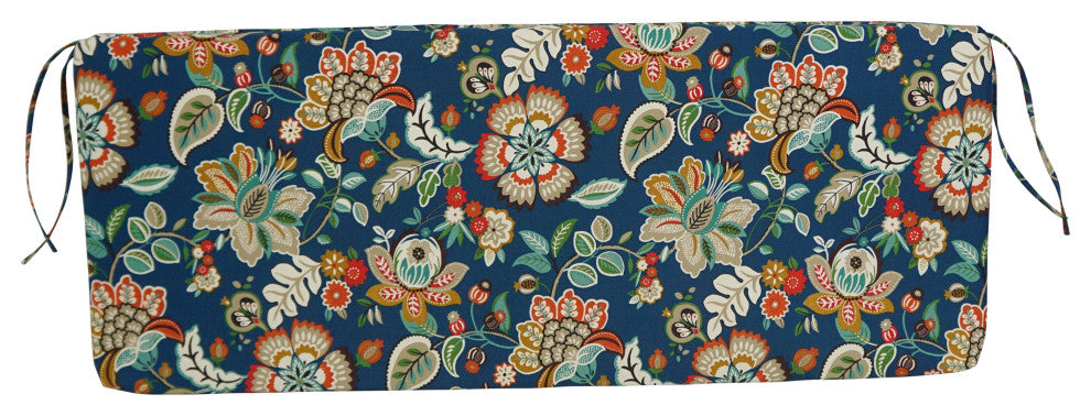 54"X19" Patterned Outdoor Spun Polyester Bench Cushion, Telfair Peacock
