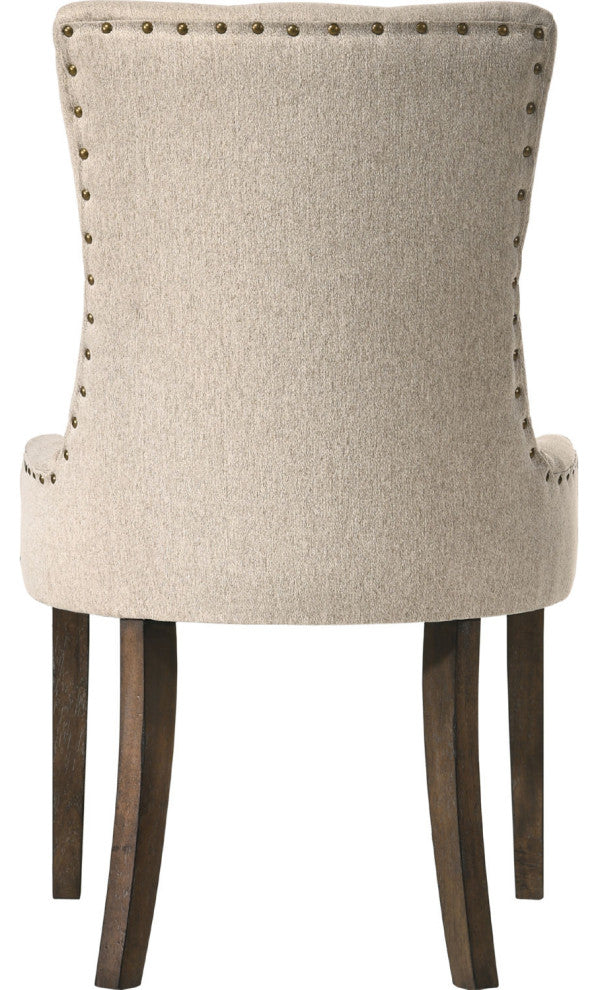 Set of 2 Beige Fabric Side Chair, Espresso Finish
