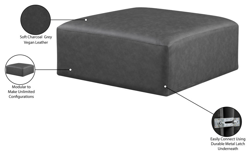 Cube Upholstered Modular Component, Grey, Vegan Leather, Ottoman