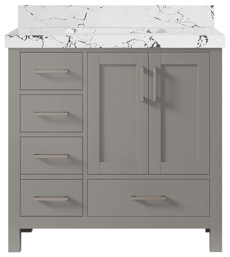 Malibu 36 Center Sink Bath Vanity in Elephant Skin Gray 2" Viola Night