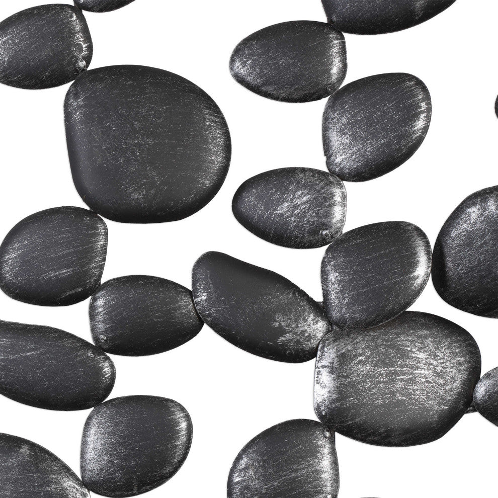 Abstract Iron Open Wall Art Panel, River Stones Charcoal Black Skipping Rocks