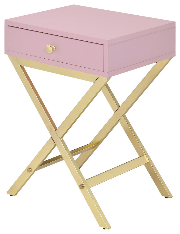 Coleen Accent Table, Pink & Gold