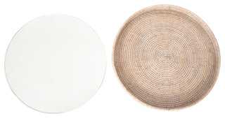 Artifacts Rattan™ Round Serving-Ottoman Tray with Glass Insert, White Wash, 16" Diameter