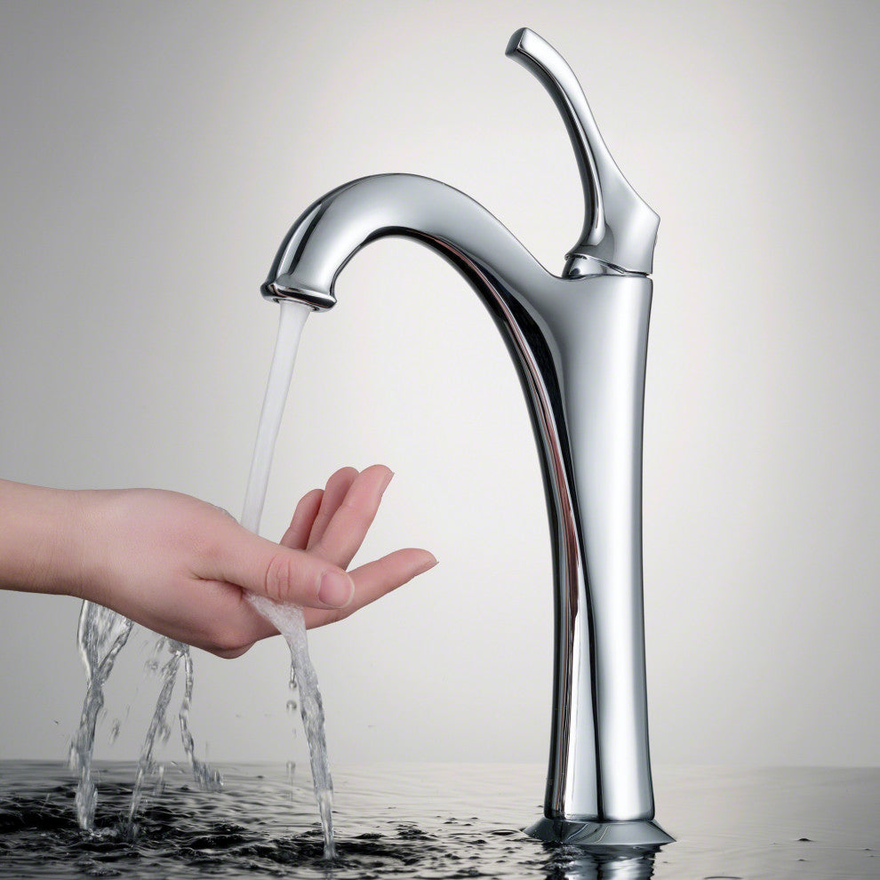 Kraus Arlo Single Handle Vessel Faucet, Pop Up Drain, Chrome, Set of 2
