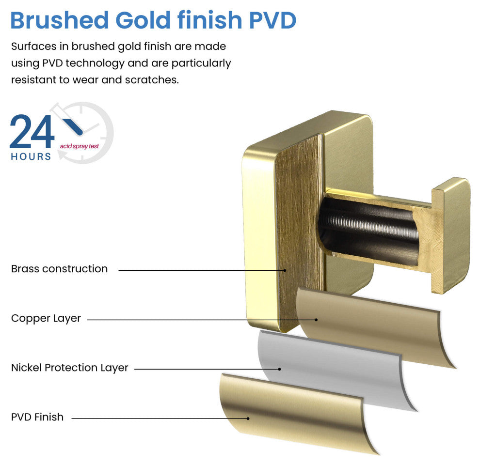Blaze Bathroom Towel & Robe Hook, Set of 2, Brushed Gold