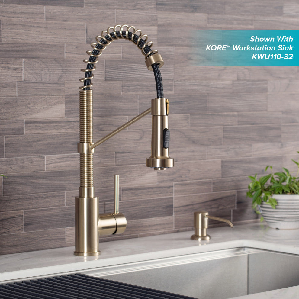 Bolden Commercial Style 2-Function Pull-Down 1-Handle 1-Hole Kitchen Faucet, Spot Free Antique Champagne Bronze W/ Water Filter Dispenser