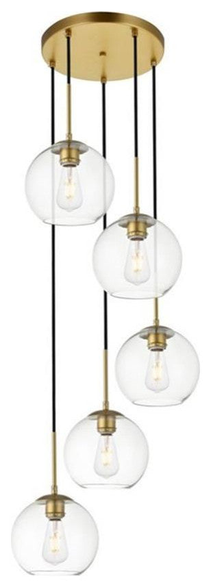 Living District Baxter 5-Light Metal Pendant in Brass and Clear Finish