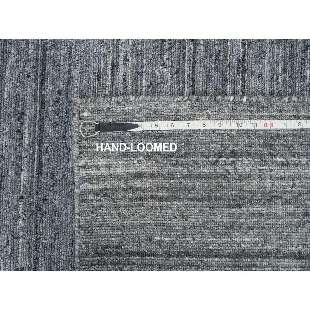 Arsenic Gray Hand Loomed Modern Striae Wool XL Runner Oriental Rug 2'6"x15'10"