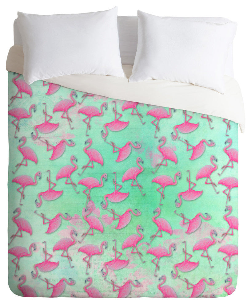 Deny Designs Madart Inc Pink And Aqua Flamingos Lightweight Duvet Cover