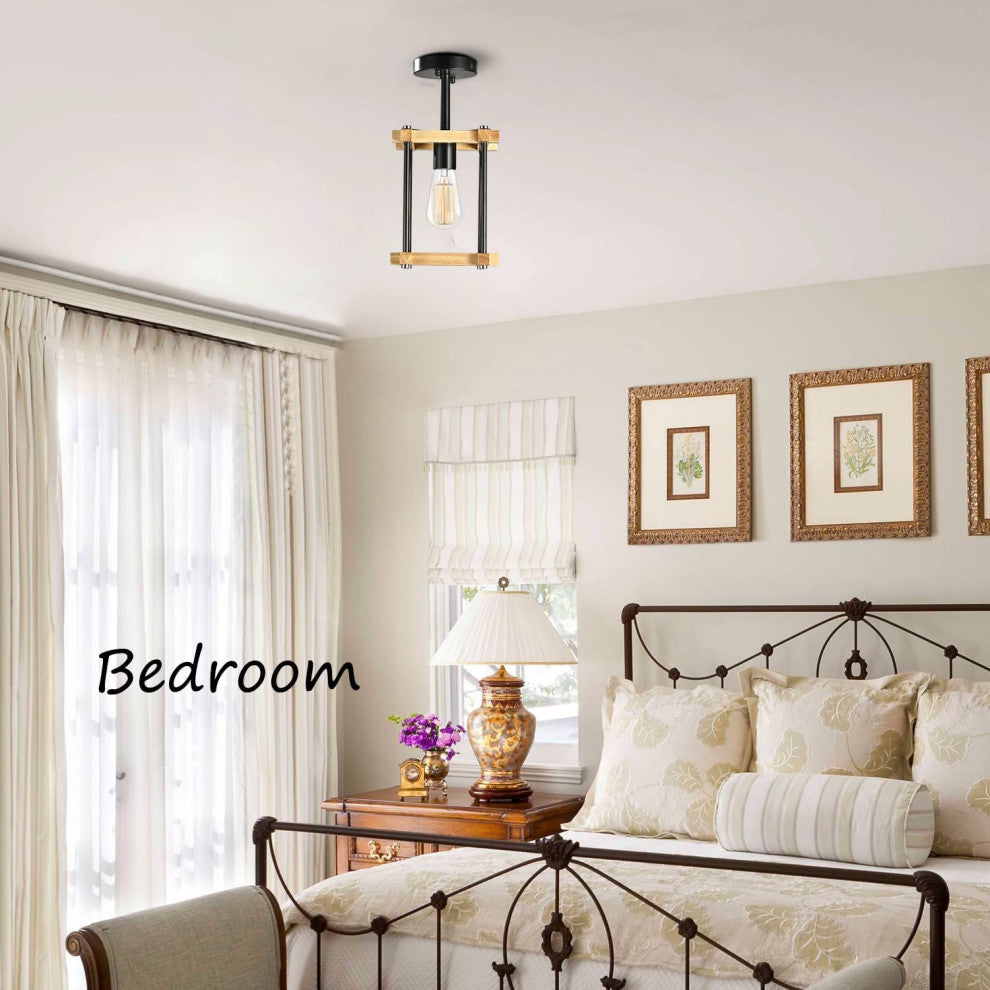 Semi Flush Mount Pendant Light Fixture, Wood