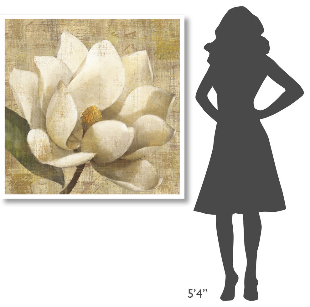 "Magnolia Blossom on Script" Digital Paper Print by Albena Hristova, 42"x42"