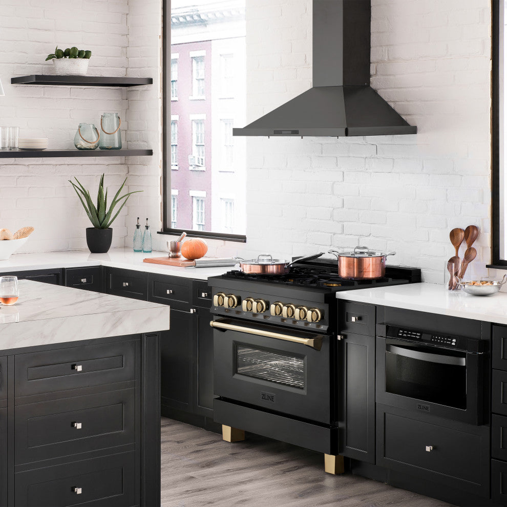 ZLINE 36" Dual Fuel Range, Black Stainless Steel With Gold Accents RABZ-36-G