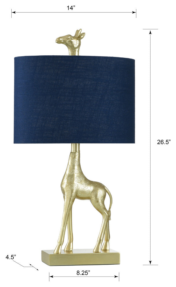 Golden Giraffe Table Lamp, Solid Gold, Navy Blue
