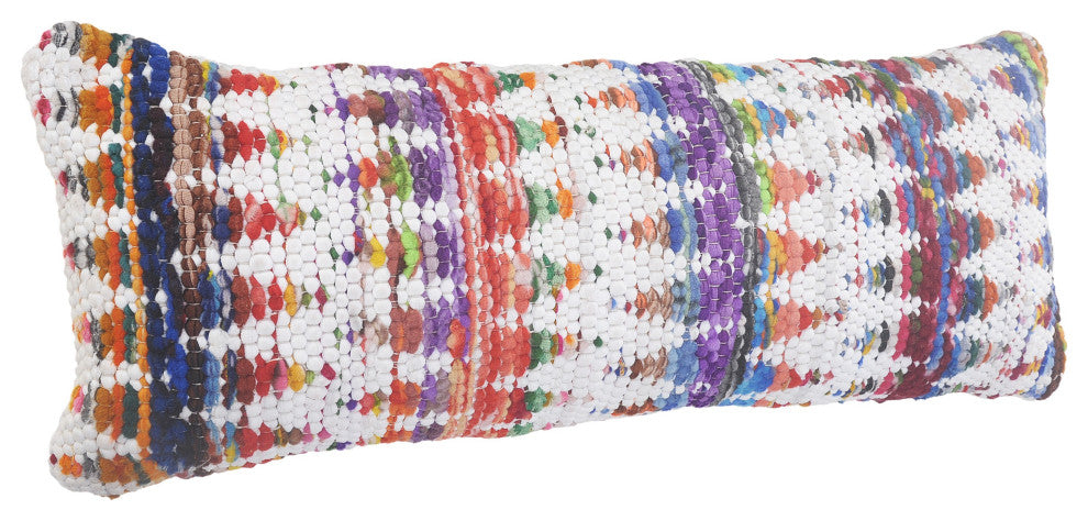 Ox Bay Handwoven White/Multi Geometric Cotton Blend Pillow Cover, 14"x36"