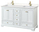 60"DBL Bath Vanity White, Carrara Cult. Marble Countertop, Sinks, Gold Trim