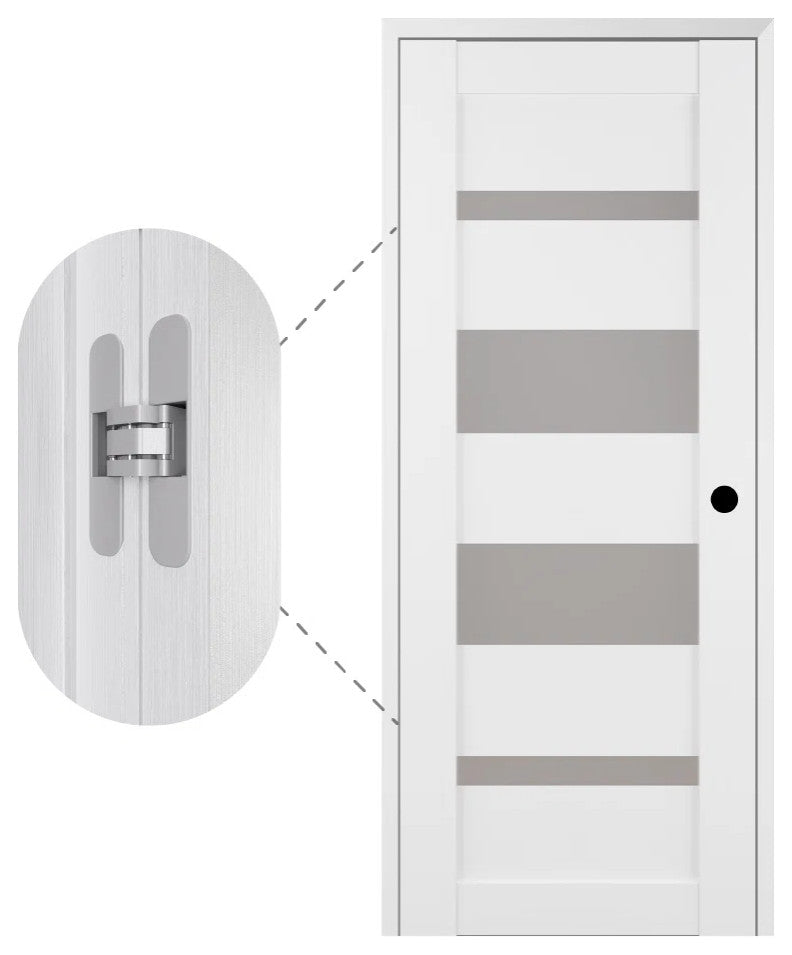Mirella Bianco Noble with Concealed Hinges, Tempered Frosted Glass, Solid Core, 24" X 80", Left-Hand