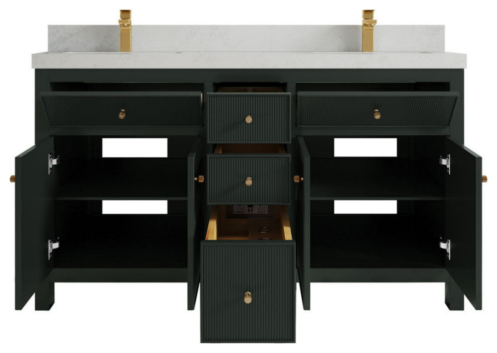 Sonoma 60 Double Bathroom Vanity in Dark Forest Green with 2" Carrara Quartz