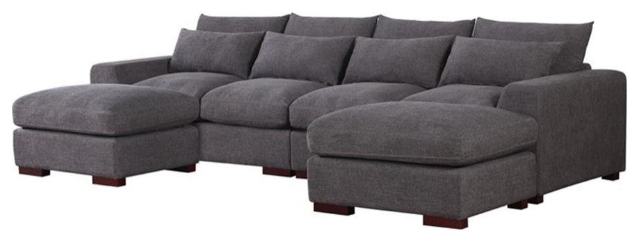 Reversible Modular Sectional Fabric Sofa With Two Ottoman-Dark Gray