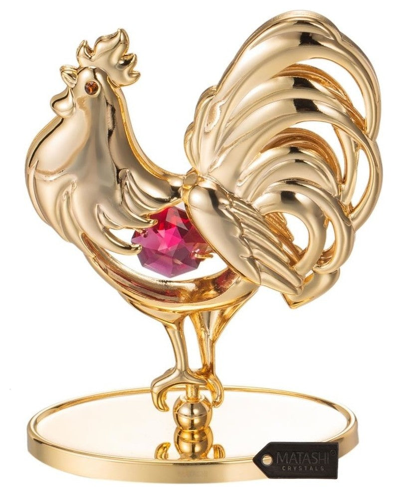 24K Gold Plated Crystal Studded Rooster Ornament