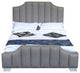 Camelot Queen Bed With Polished Stainless Steel and Gray Fabric