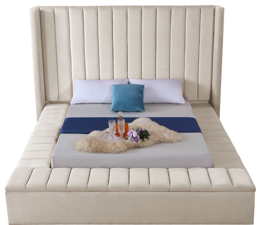Kiki Velvet Bed, Cream, Full