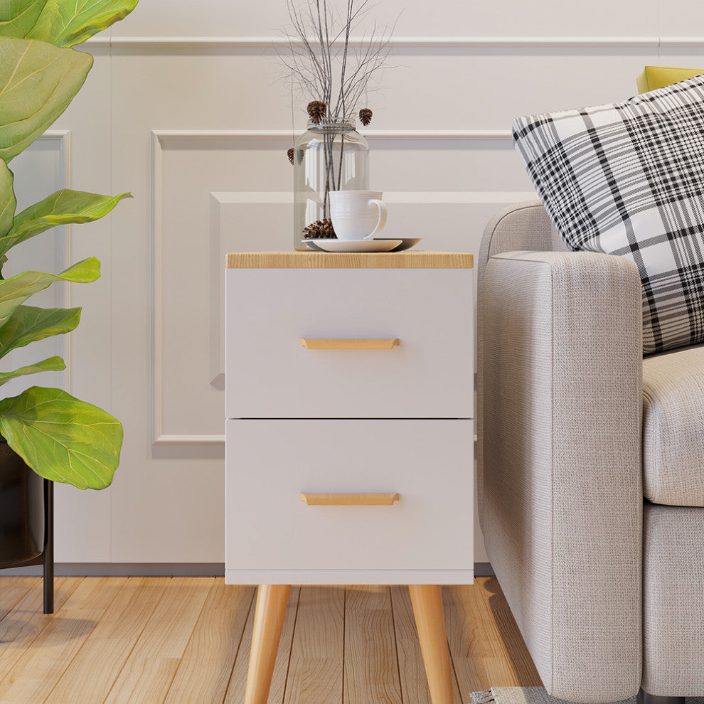 Rectangle End Table with Drawers Modern Sofa Side Table for Living Room, Natural