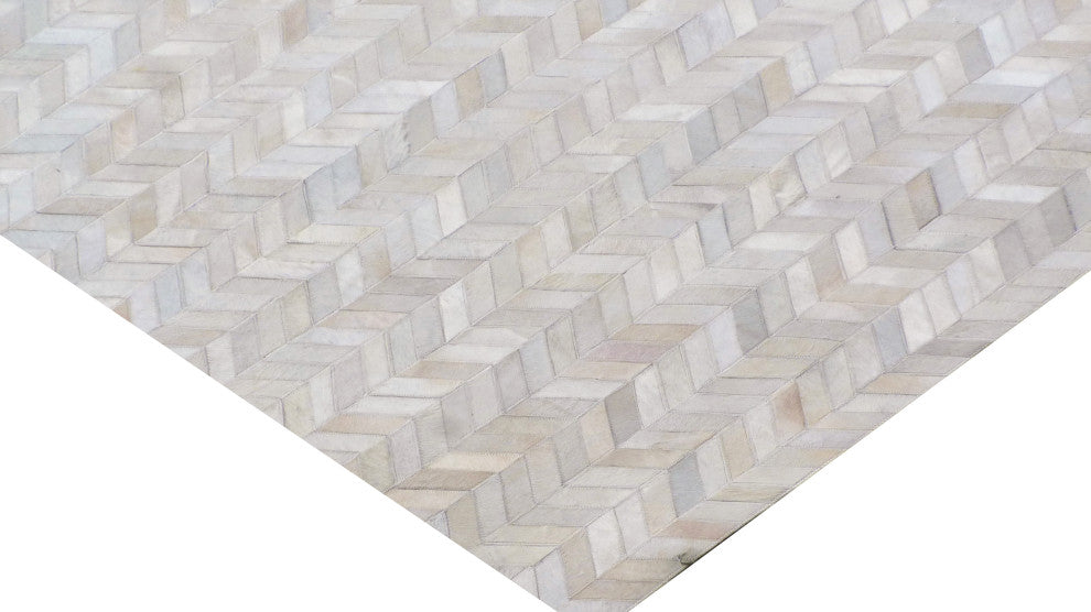 Mosaic Leather Cowhide Ivory Area Rug, 5'x8'