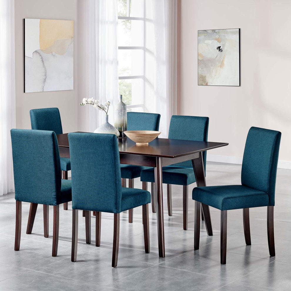 Side Dining Chair and Table Set, Fabric, Drak Brown Blue, Cafe Bistro Restaurant