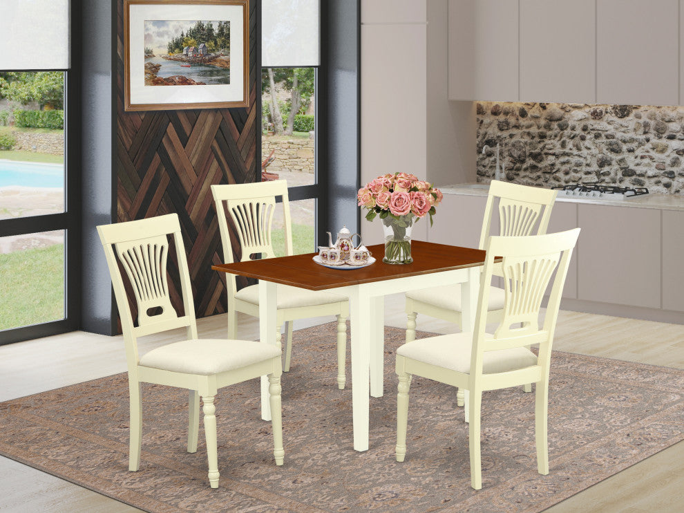 5Pc Kitchen Set, Dinette Table, 4 Chairs, Linen Seat, Buttermilk, Cherry