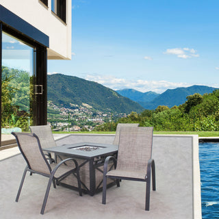 Courtyard Casual Santa Fe 5-Piece Square Fire Pit Set With 4 Sling Chairs, Java