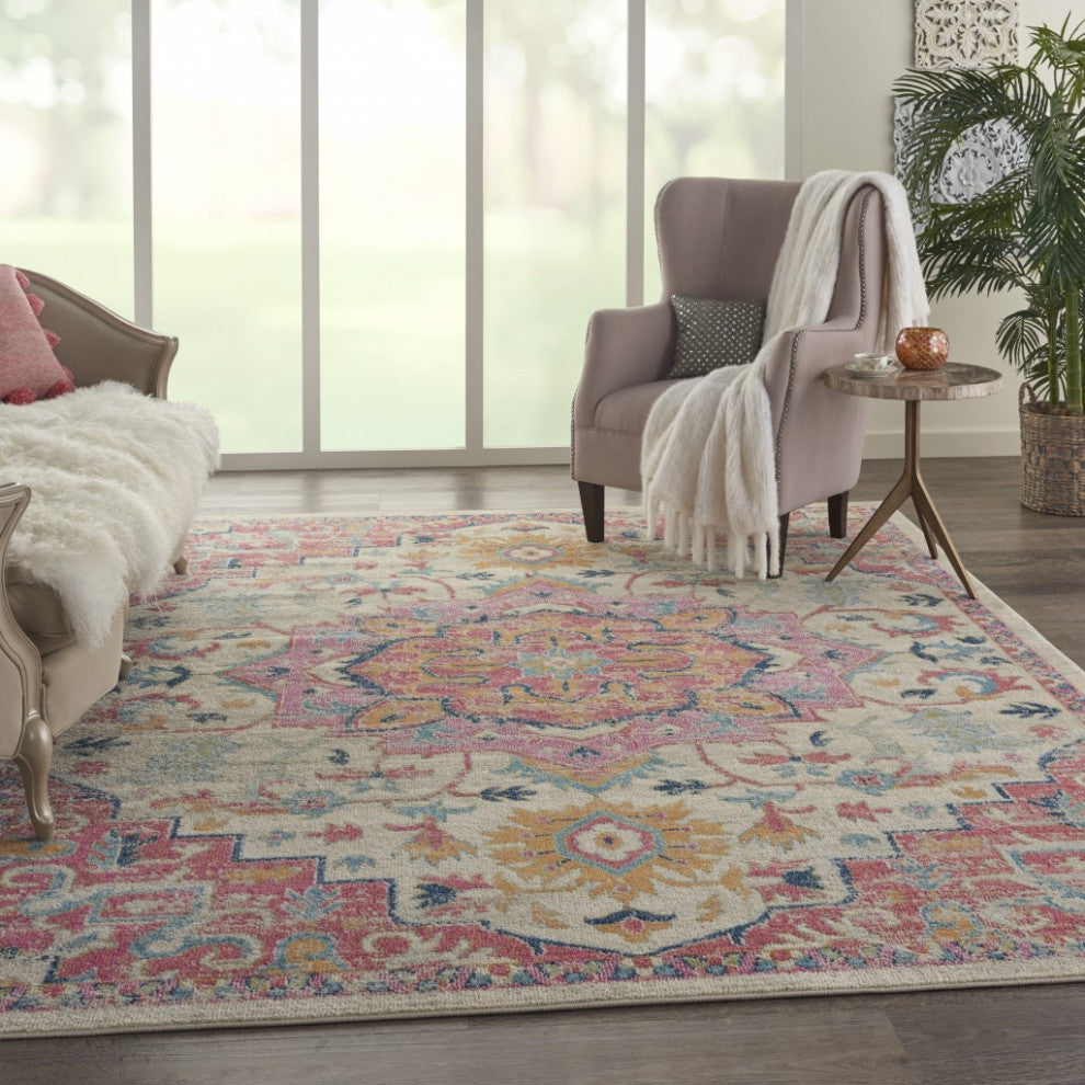 8" x 10" Ivory and Pink Medallion Area Rug
