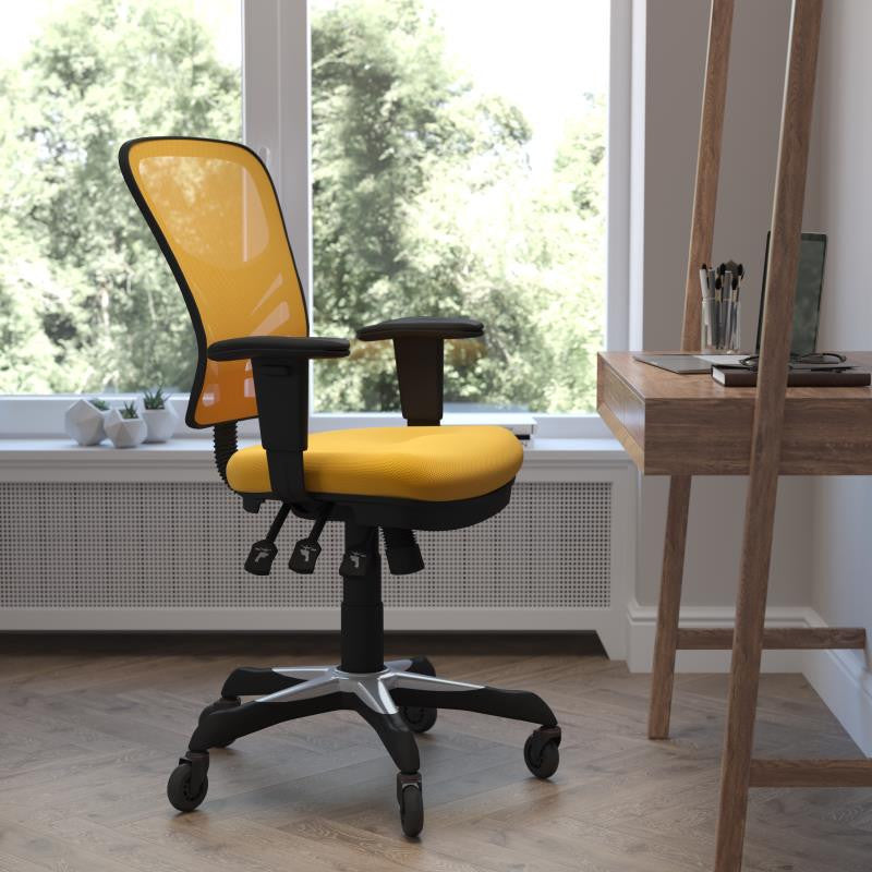 Nicholas Mid-Back Multifunction Ergonomic Office Chair-Yellow-Orange