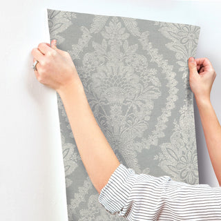 Silver and Gray Heritage Damask Wallpaper