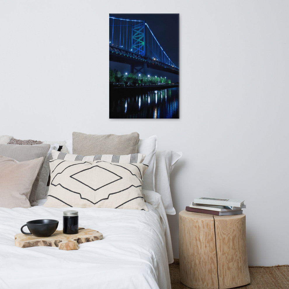The Ben Franklin Bridge 3 Night Photography Canvas Wall Art Print, 24" X 36"