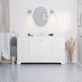 Harper 60" Single Bathroom Vanity, White, Engineered Marble