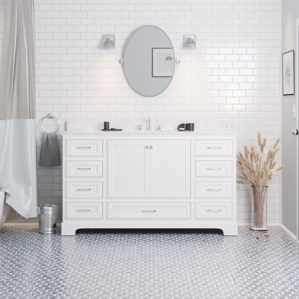 Harper 60" Single Bathroom Vanity, White, Engineered Marble