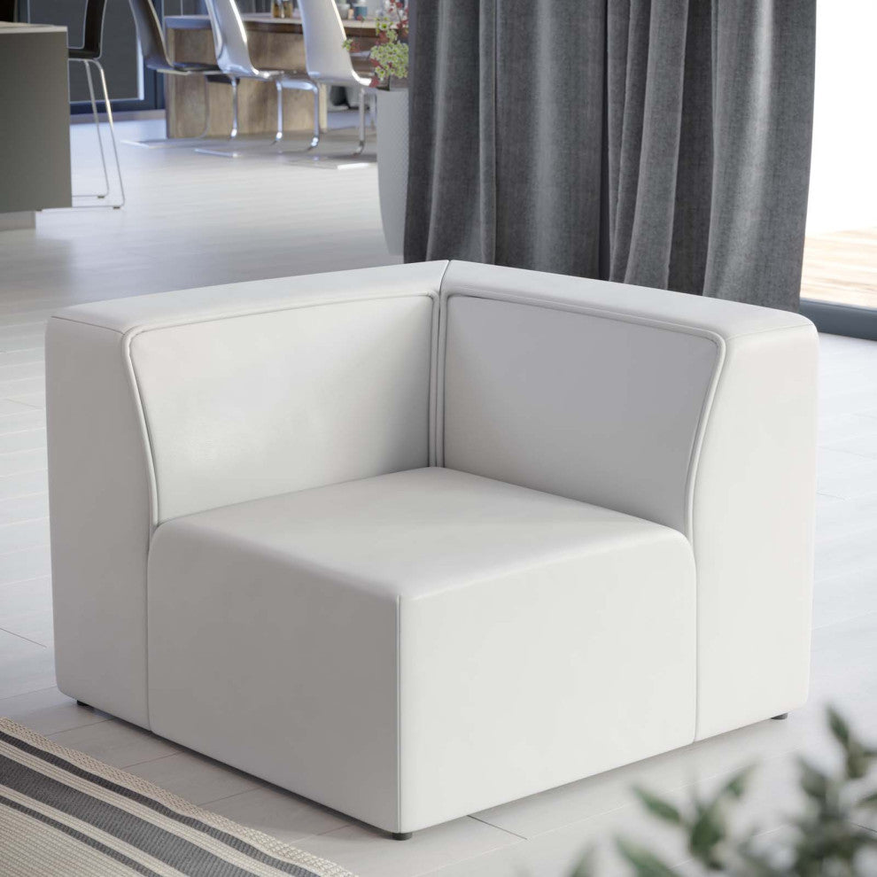 Sofa Corner Chair, Faux Vegan Leather, White, Modern, Living Lounge Hospitality
