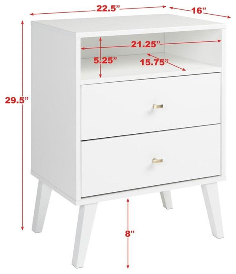 Home Square 2 Piece Wood Tall Nightstand Set with 2 Drawer in White