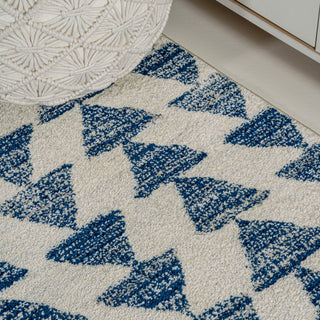 Aisha Moroccan Triangle Geometric  Cream/Navy 8 ft. x 10 ft. Area Rug