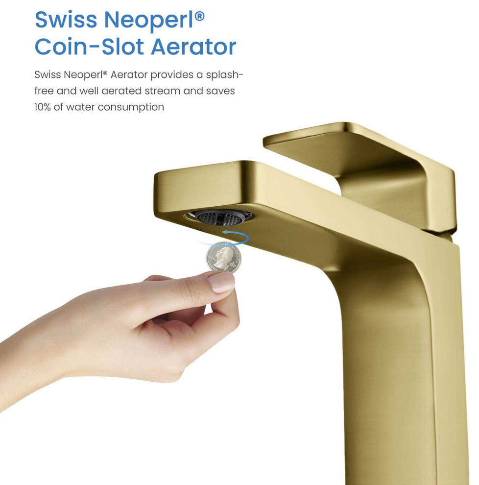 Blaze-T Single Handle Bathroom Vessel Sink Faucet, Brushed Gold