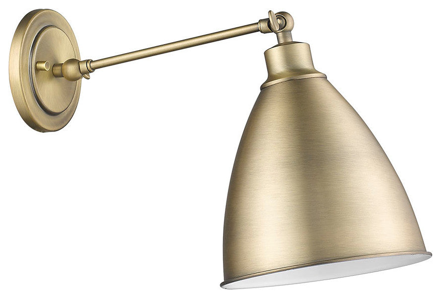 1 Light Wall Mount Cone shaped Adjustable Sconce in Aged Brass