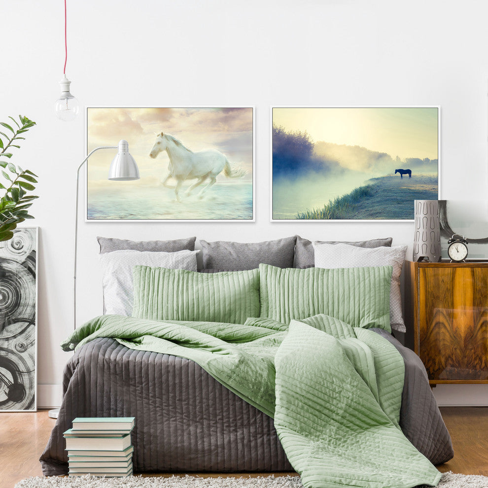 Horses in Nature Diptych, 48x16