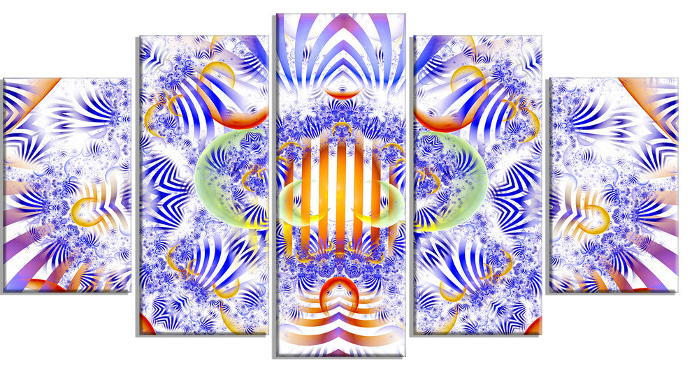 Magical Fairy Pattern Blue, Contemporary Art on Canvas, 60"x32", 5 Panels