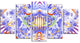 Magical Fairy Pattern Blue, Contemporary Art on Canvas, 60"x32", 5 Panels