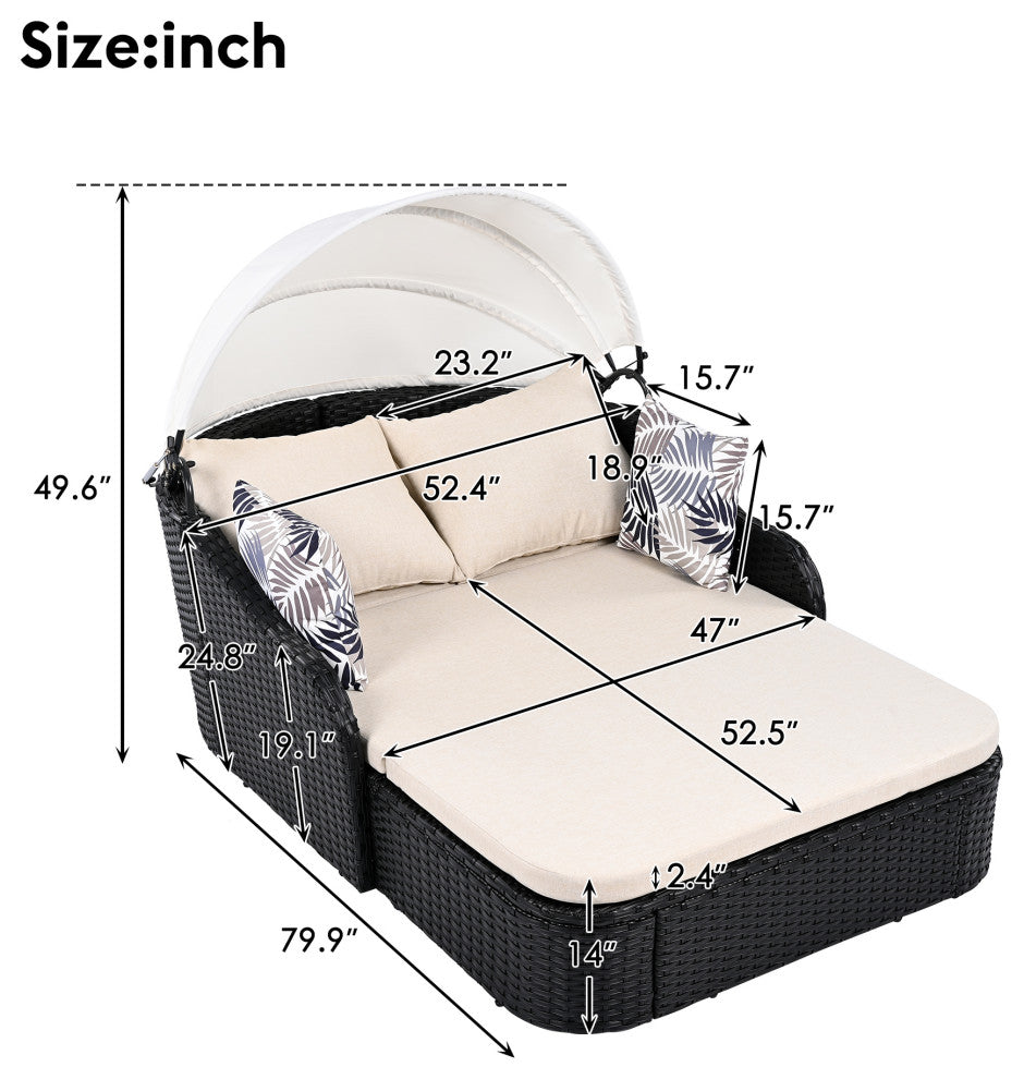 TATEUS 79.9" Outdoor Sunbed , Beige+black